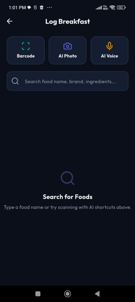 NutriVault Log Breakfast with Barcode, AI Photo and AI Voice